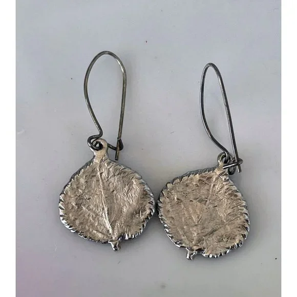 Vintage 1970s Sterling Silver Dangle Leaf Earrings Boho - Picture 8 of 8